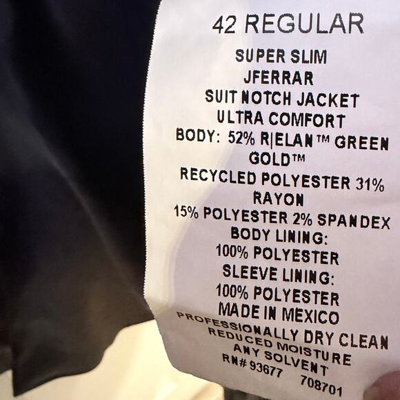 JF J Ferrar Ultra Comfort Super Slim Blue Houndstooth Stretch Blazer 42R Party - Picture 11 of 11